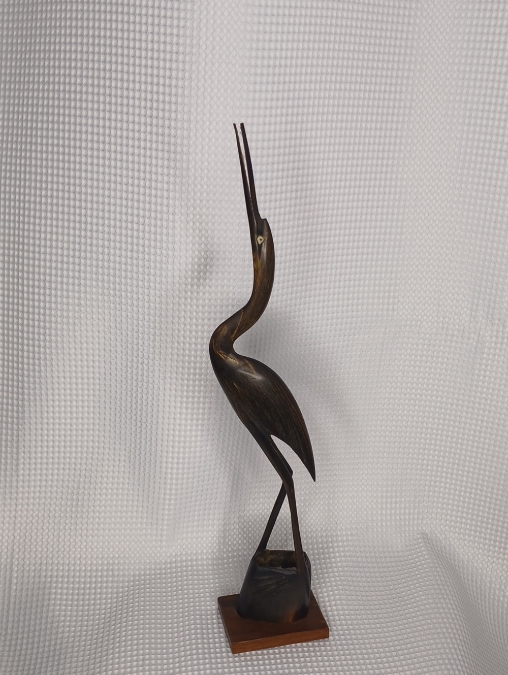 Vintage Mid Century Carved Wood Heron Crane Statue on Wood Base - Picture 3 of 9